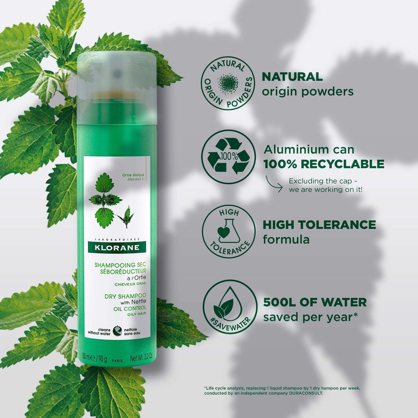 KLORANE Oil-control Dry Shampoo with Nettle for Oily Hair 150ml