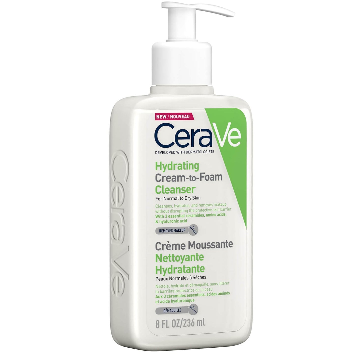 CeraVe Hydrating Cream-to-Foam Cleanser with Amino Acids for Normal to Dry Skin 236ml