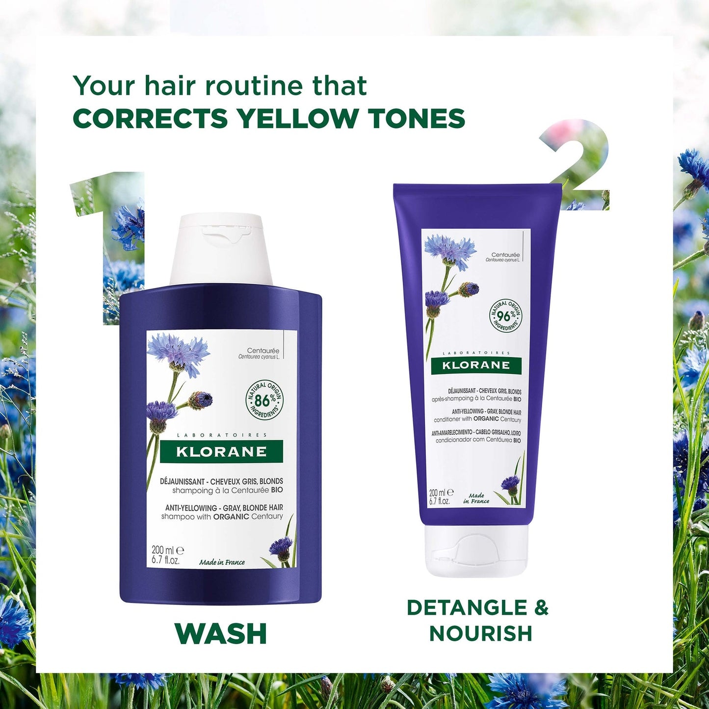 KLORANE Anti-Yellowing Shampoo with Organic Centaury for White, Grey, Highlighted Hair 200ml