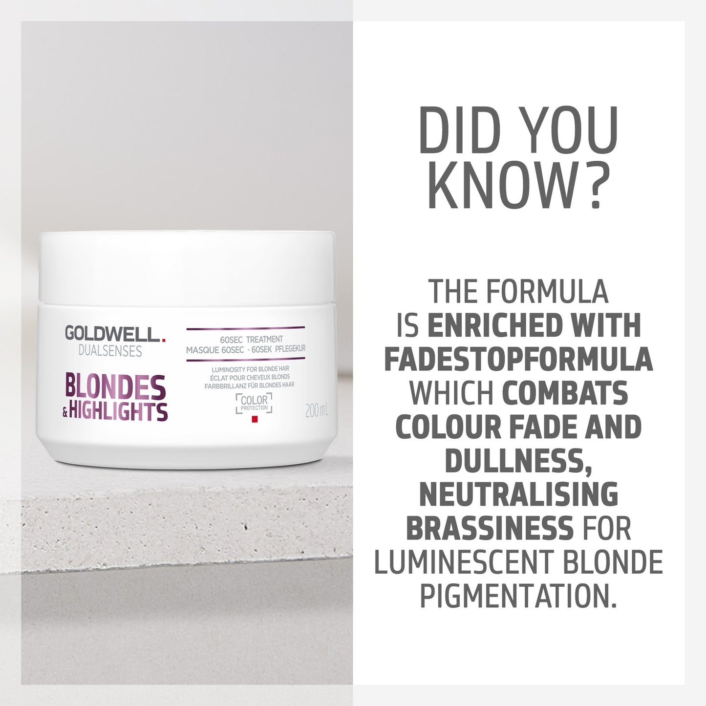 Goldwell Dualsenses Blonde And Highlights Anti-Yellow 60Sec Treatment Mask, For Neutralising Unwanted Yellow Tones 200ml