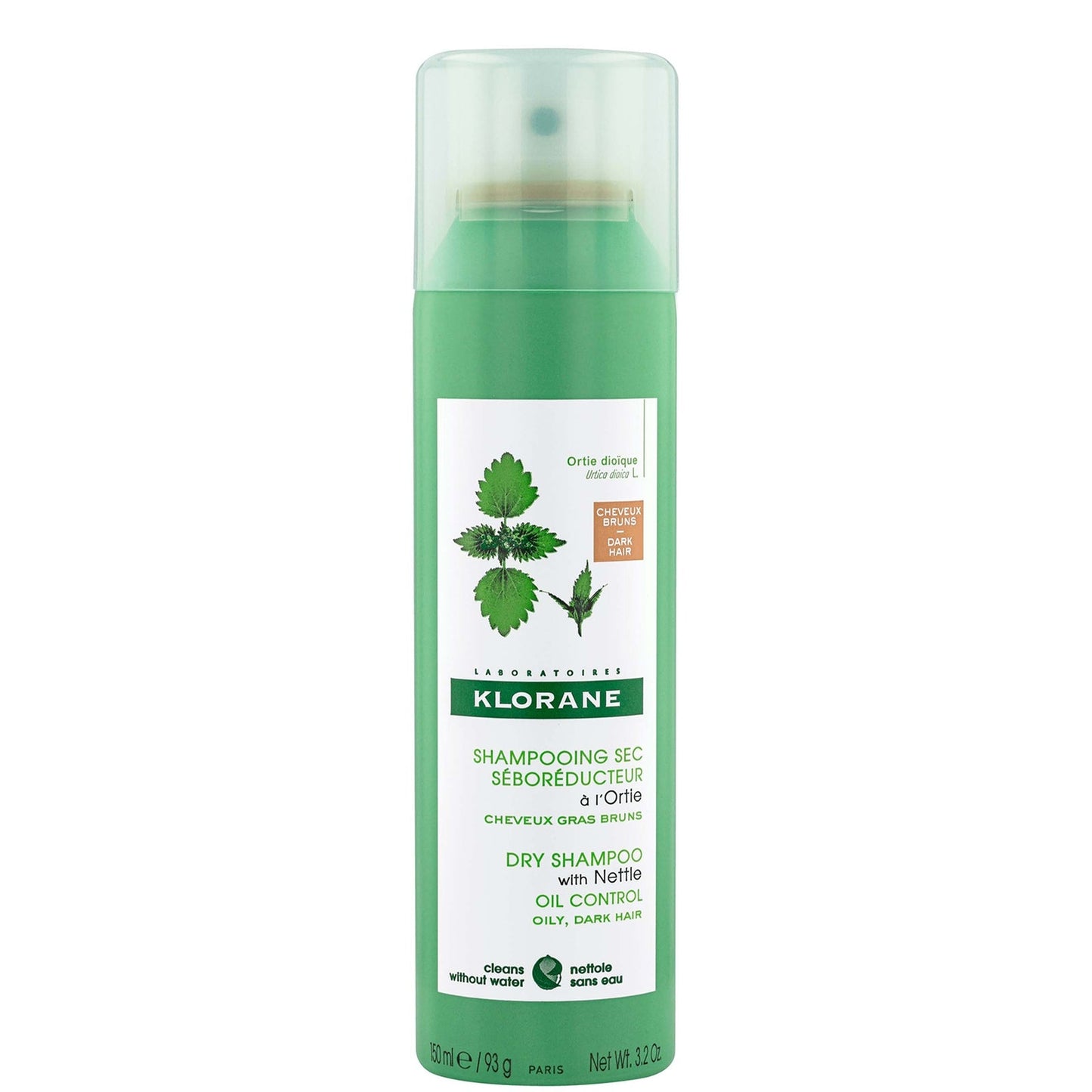KLORANE Oil-control Tinted Dry Shampoo with Nettle for Oily, Brown-Dark Hair 150ml