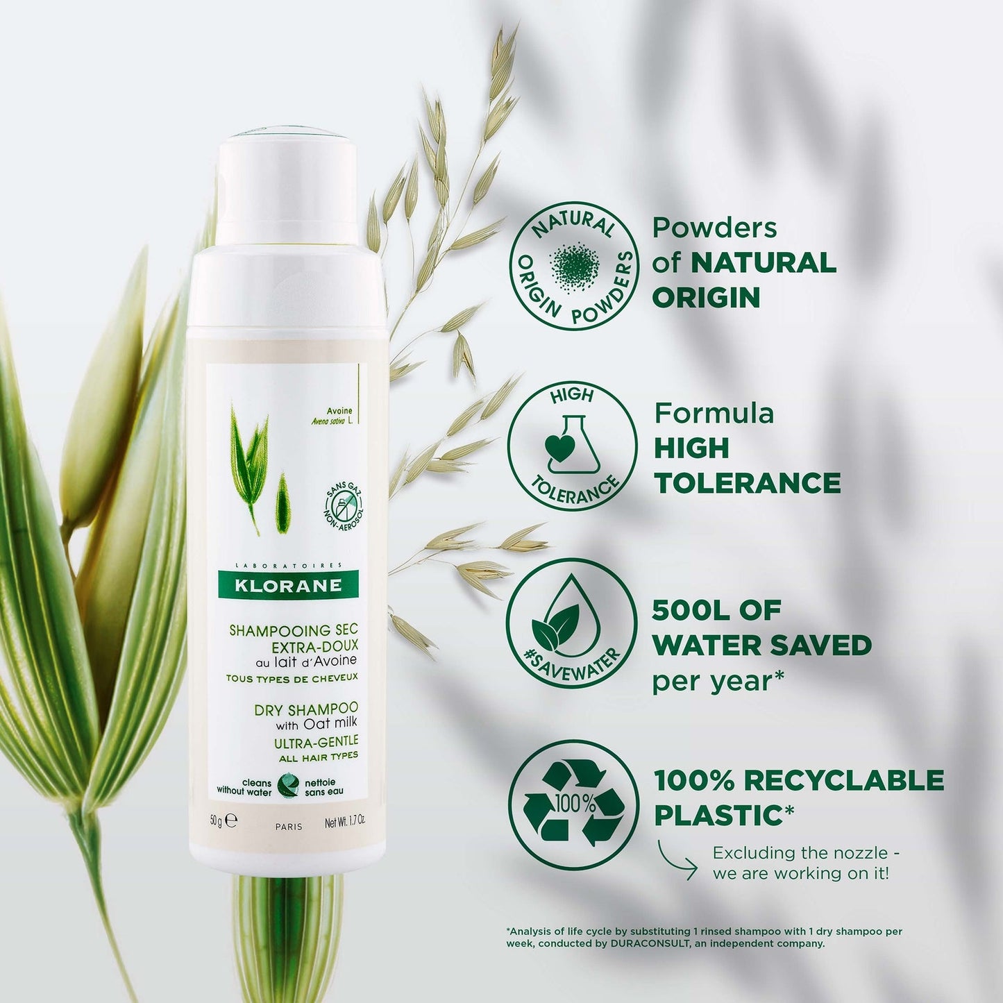KLORANE Eco-Friendly Dry Shampoo with Oat Milk for All Hair Types 50g