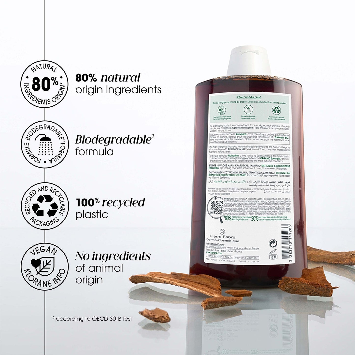 KLORANE Strengthening Shampoo with Quinine and Organic Edelweiss for Hair Thinning, Loss 400ml
