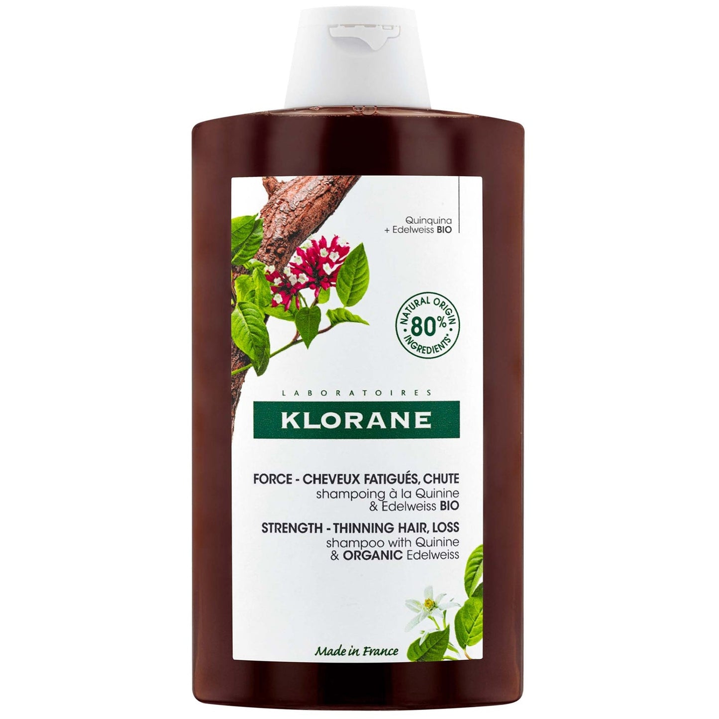 KLORANE Strengthening Shampoo with Quinine and Organic Edelweiss for Hair Thinning, Loss 400ml