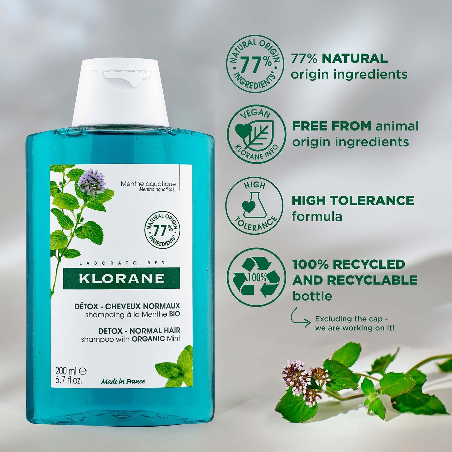 KLORANE Detox Shampoo with Organic Aquatic Mint for Pollution-Exposed Hair 200ml
