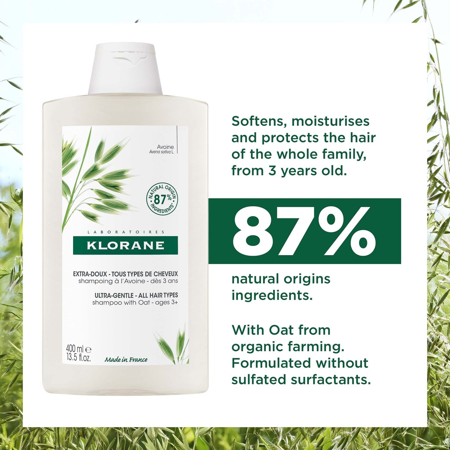 KLORANE Softening Shampoo with Oat Milk for All Hair Types 400ml