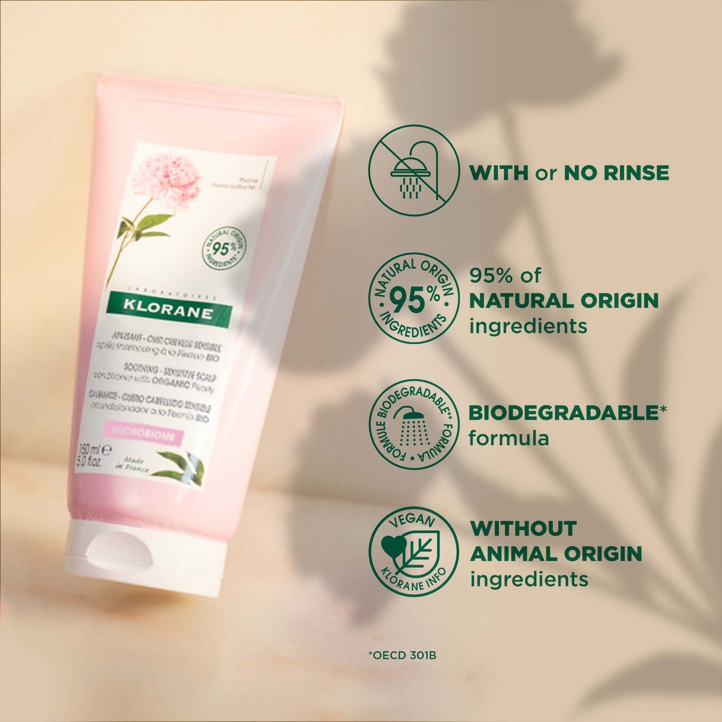 KLORANE Soothing Conditioner with Organic Peony for Dry, Sensitive Scalps 150ml