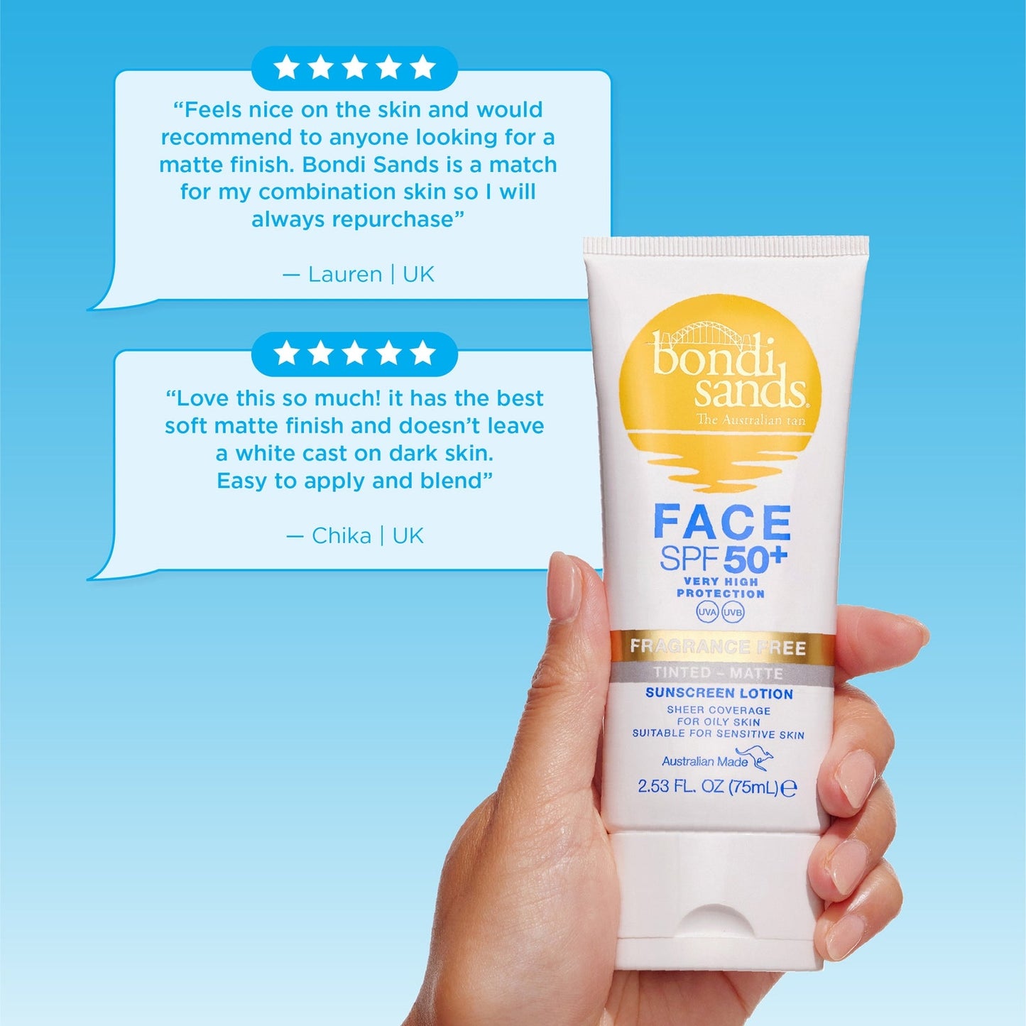 Bondi Sands Sunscreen Face Lotion SPF 50 Fragrance Free Matte Tinted