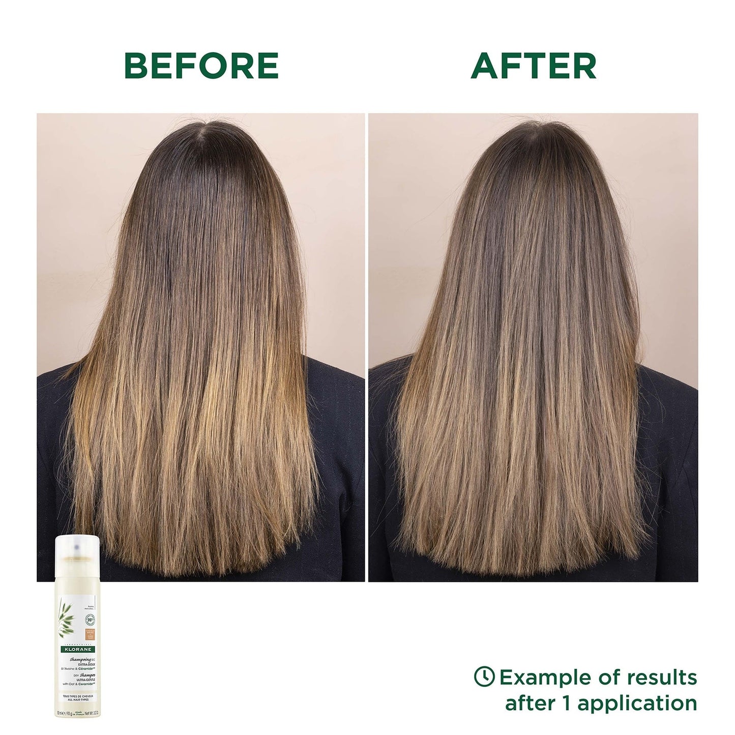 KLORANE Extra-Gentle Tinted Dry Shampoo with Oat and Ceramide LIKE for Brown to Dark Hair 150ml