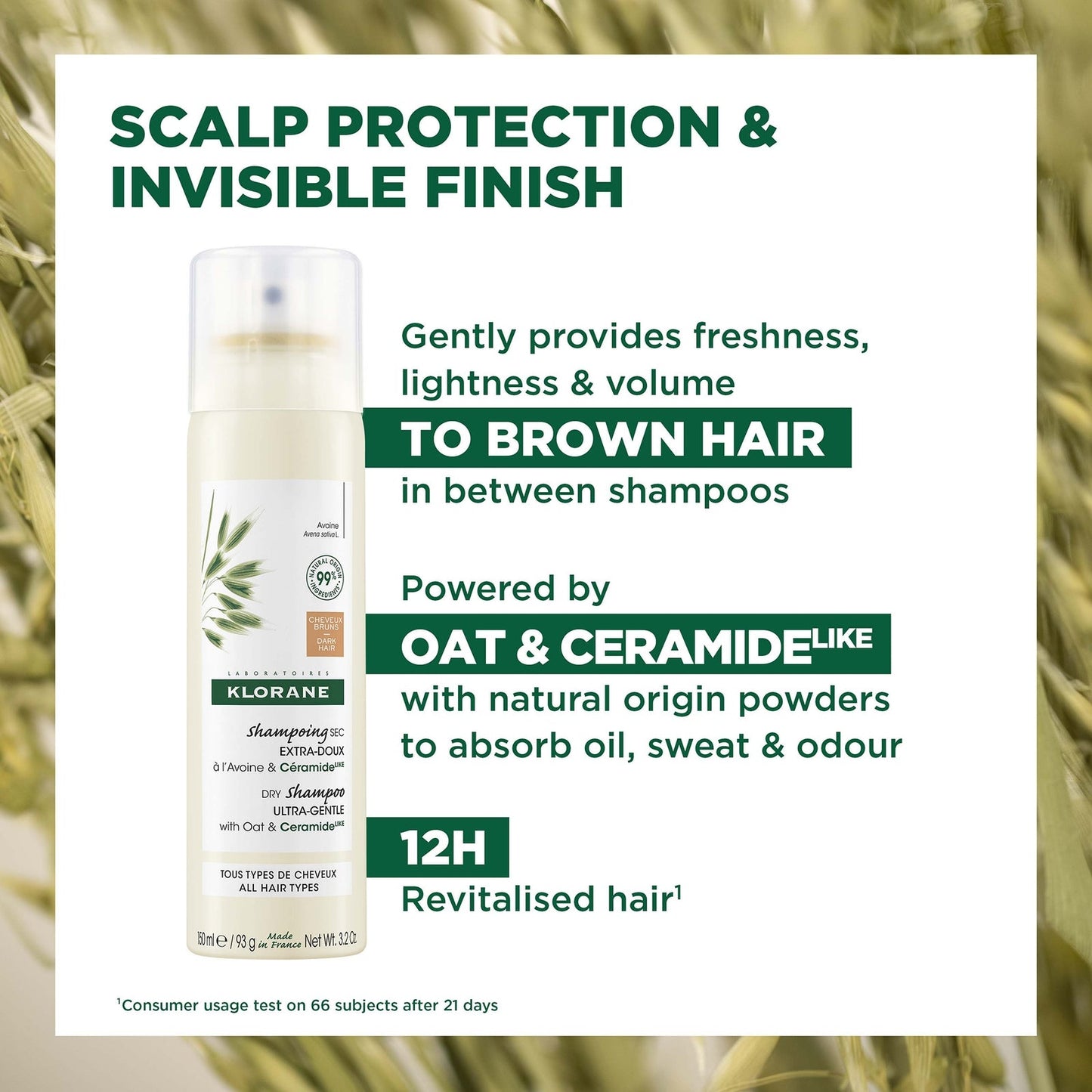 KLORANE Extra-Gentle Tinted Dry Shampoo with Oat and Ceramide LIKE for Brown to Dark Hair 150ml