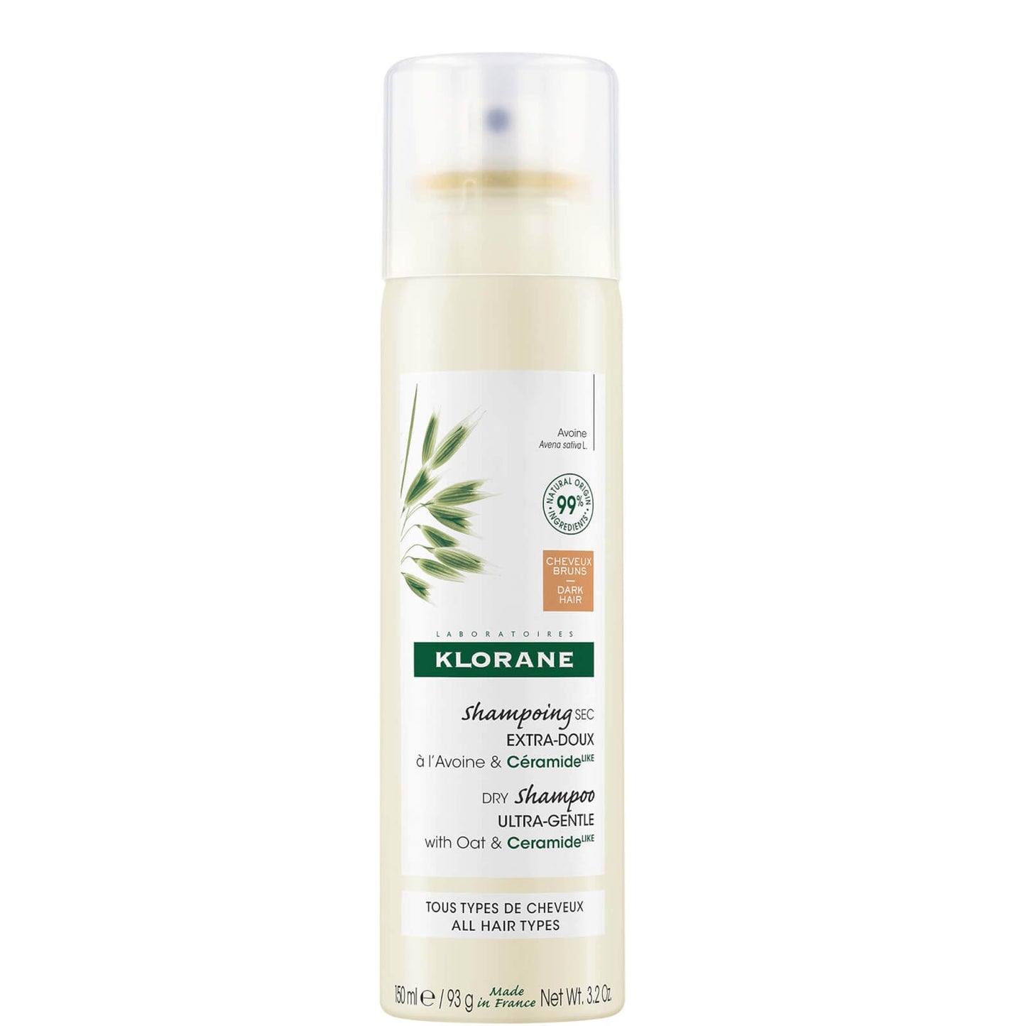 KLORANE Extra-Gentle Tinted Dry Shampoo with Oat and Ceramide LIKE for Brown to Dark Hair 150ml