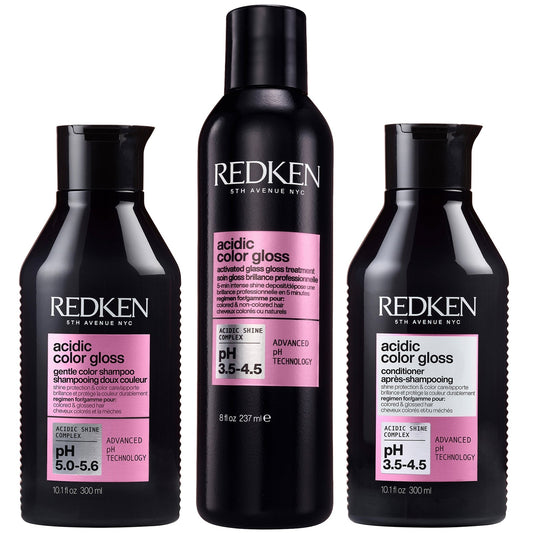 Redken Acidic Color Gloss Shampoo 300ml, Activated Glass Gloss Treatment 237ml and Conditioner 300ml